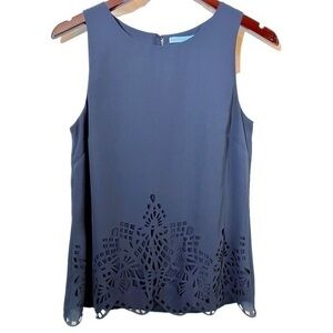 Antonio Melani | Navy Blue Laser Cut Sleeveless Blouse